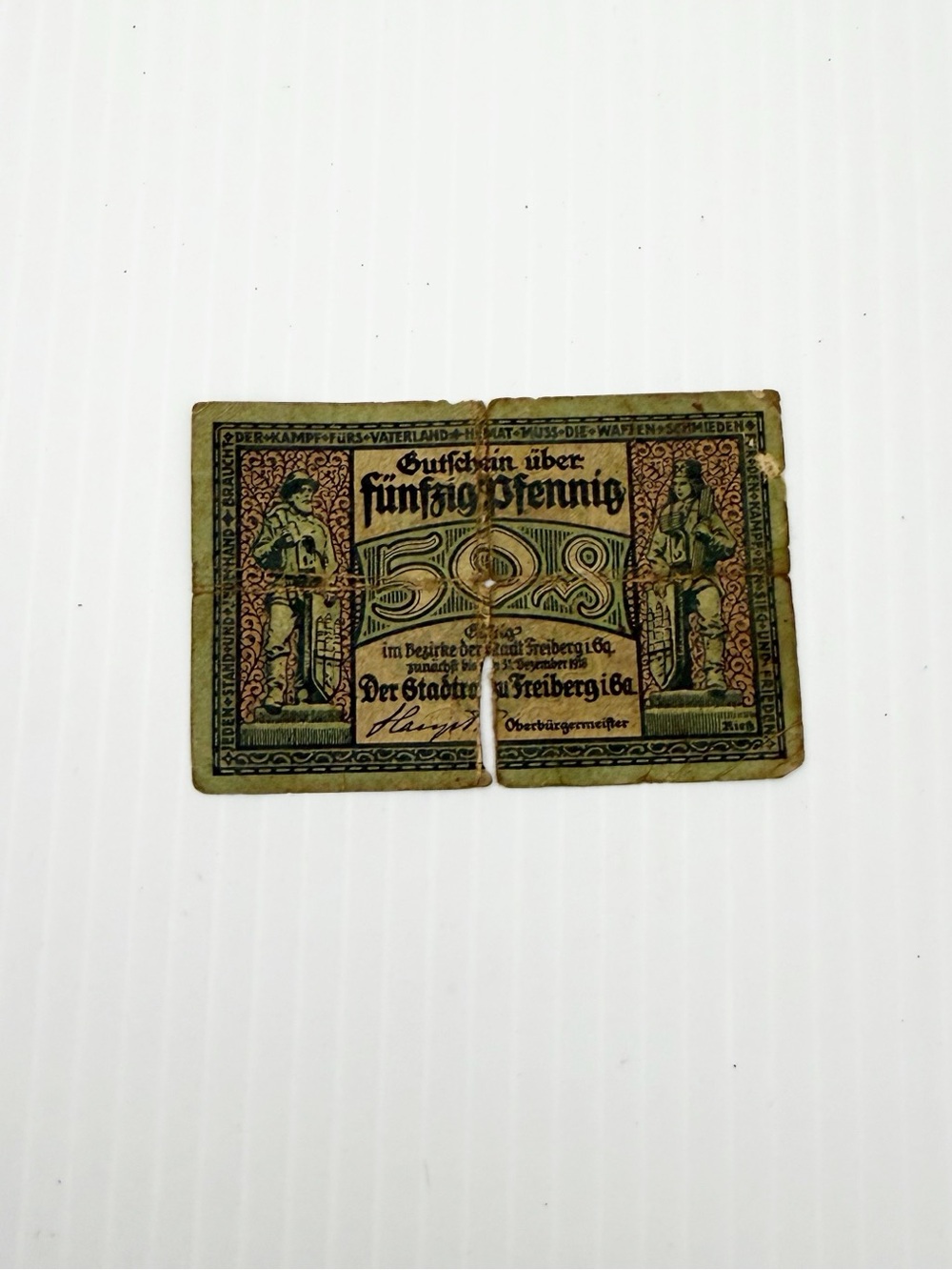 Vintage 1918 Freiberg Notgeld 50 Pfennig Germany German Emergency Paper Money